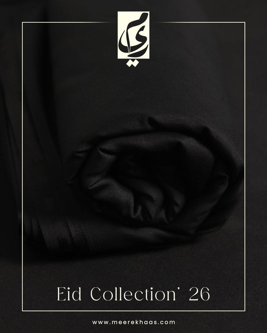 Meer-e-Khaas Premium Black Boski Men’s Unstitched Paki Suit – Four Season Wash & Wear Fabric