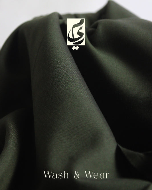 Meer-e-Khaas Premium Olive Green Men’s Unstitched Paki Suit – Four Season Wash & Wear Fabric