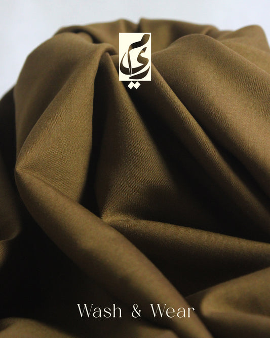 Meer-e-Khaas Premium Olive Brown Men’s Unstitched Paki Suit – Four Season Wash & Wear Fabric