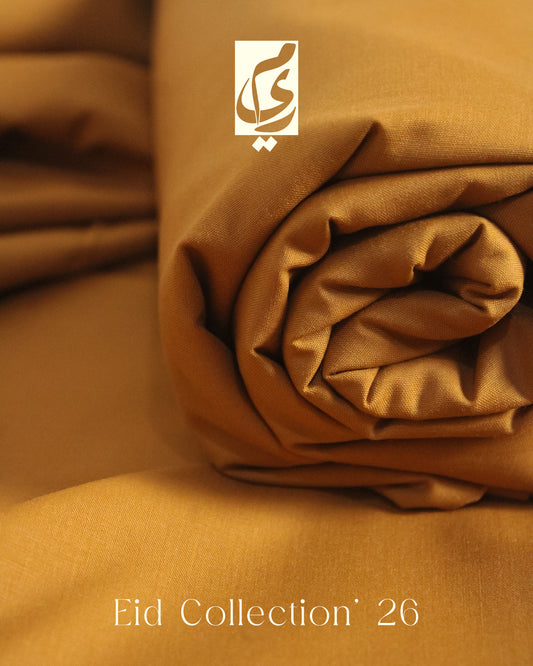 Meer-e-Khaas Premium Mustard Color Men’s Unstitched Wash & Wear Paki Suit – Four Season Fabric