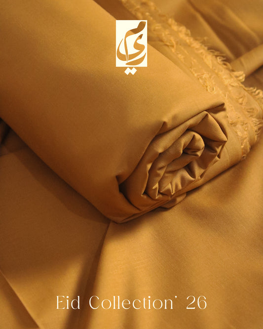 Meer-e-Khaas Premium Mustard Color Men’s Unstitched Wash & Wear Paki Suit – Four Season Fabric